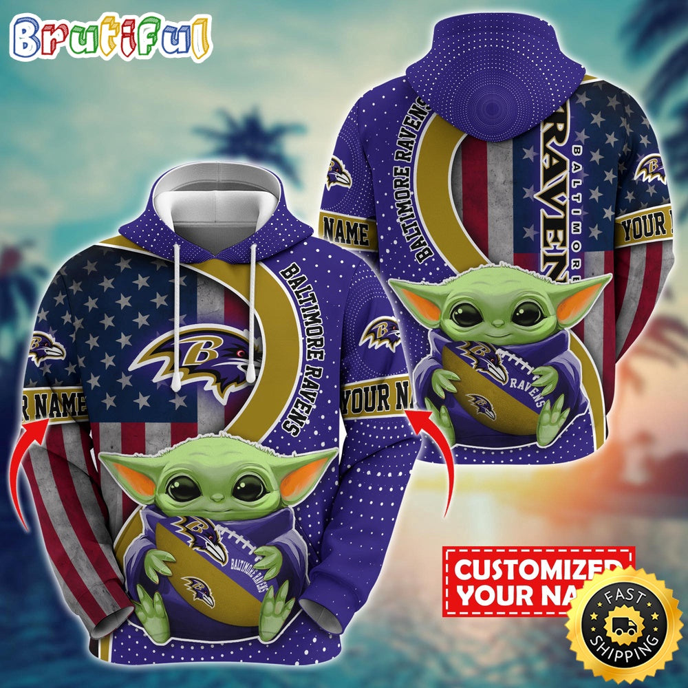 Personalized NFL Baltimore Ravens Hoodie Baby Yoda Unisex Hoodie For Fans