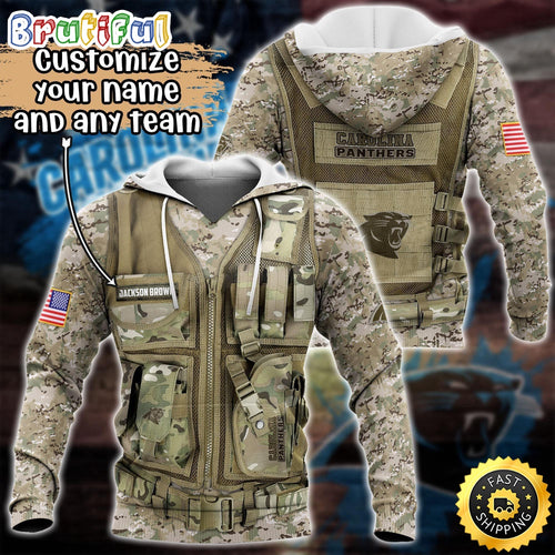 Personalized NFL Carolina Panthers Hoodie Camo Military Hoodie