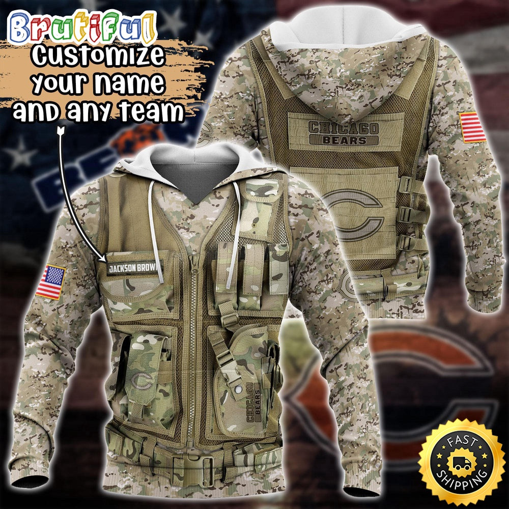 Personalized NFL Chicago Bears Hoodie Camo Military Hoodie