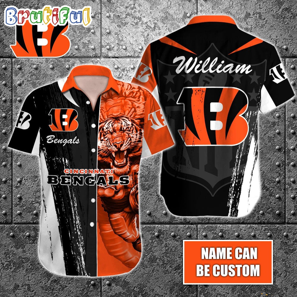 Personalized NFL Cincinnati Bengals Hawaiian Shirt Special Half Tone Mascot Aloha Shirt