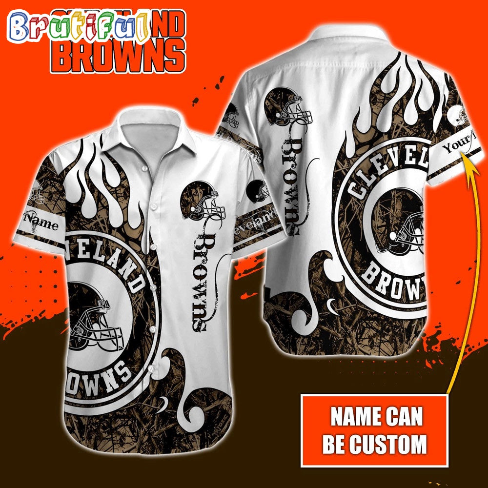 Personalized NFL Cleveland Browns Hawaiian Shirt Special Realtree Hunting Design Aloha Shirt