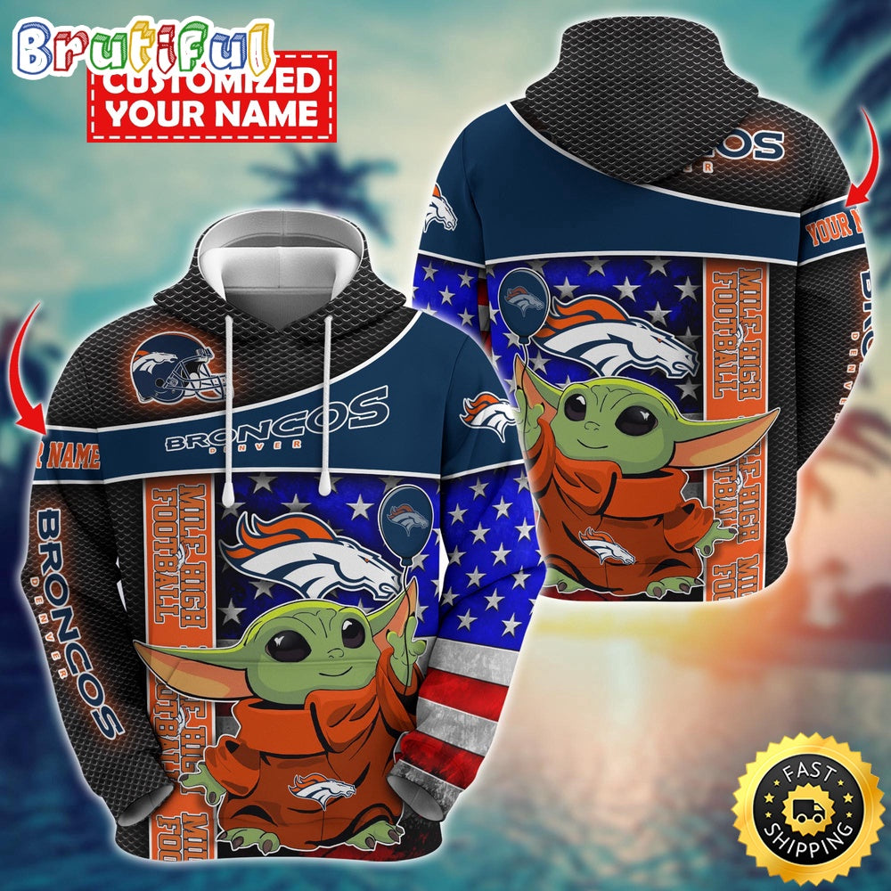Personalized NFL Denver Broncos Hoodie Baby Yoda Unisex Hoodie
