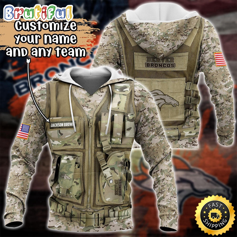 Personalized NFL Denver Broncos Hoodie Camo Military Hoodie