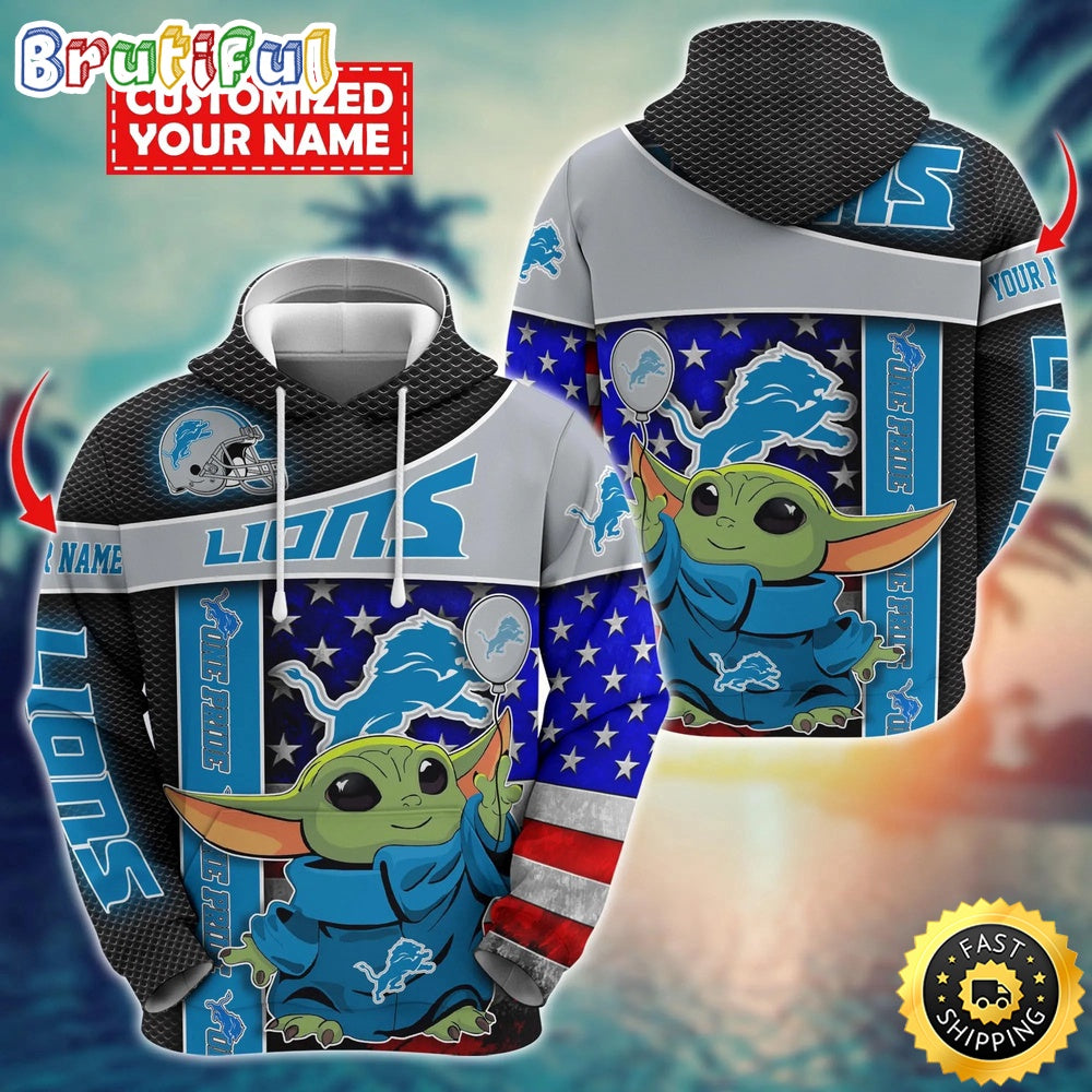 Personalized NFL Detroit Lions Hoodie Baby Yoda Unisex Hoodie