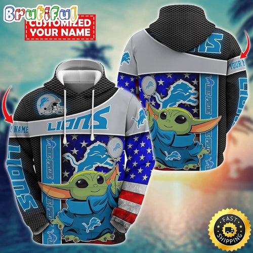 Personalized NFL Detroit Lions Hoodie Baby Yoda Unisex Hoodie
