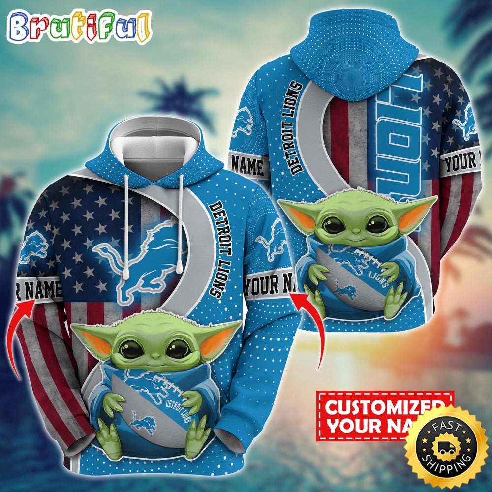 Personalized NFL Detroit Lions Hoodie Baby Yoda Unisex Hoodie For Fans