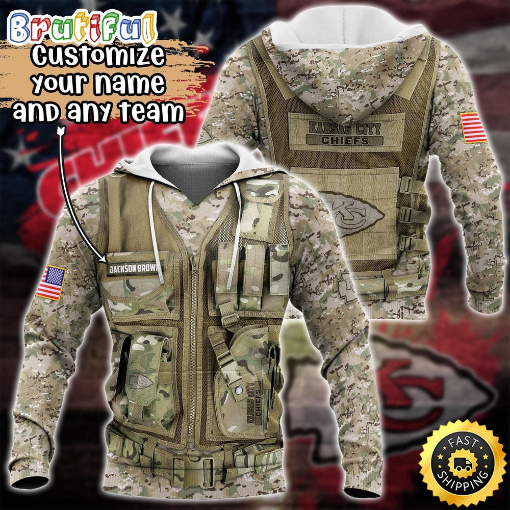 Personalized NFL Kansas City Chiefs Hoodie Camo Military Hoodie