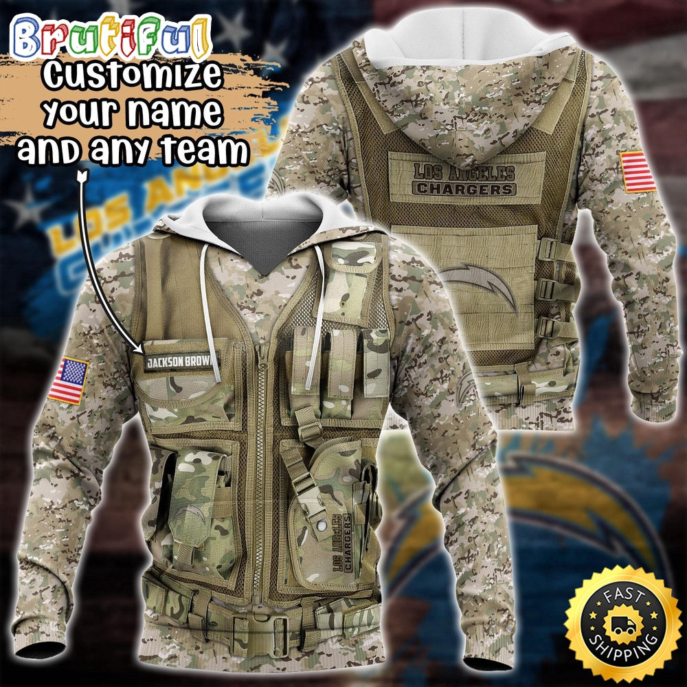 Personalized NFL Los Angeles Chargers Hoodie Camo Military Hoodie