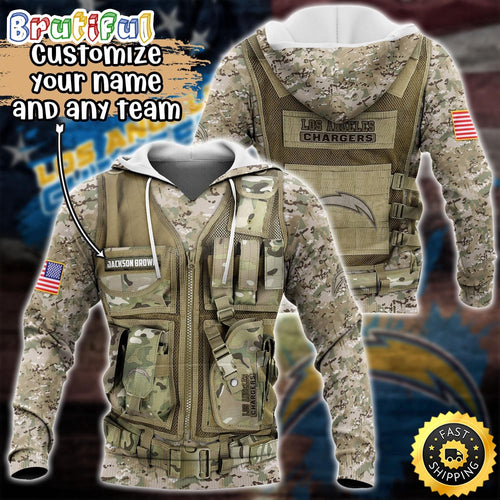 Personalized NFL Los Angeles Chargers Hoodie Camo Military Hoodie