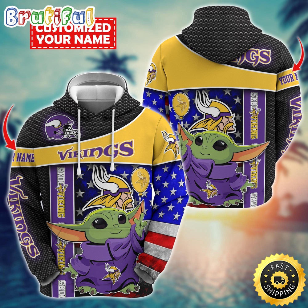 Personalized NFL Minnesota Vikings Hoodie Baby Yoda Unisex Hoodie