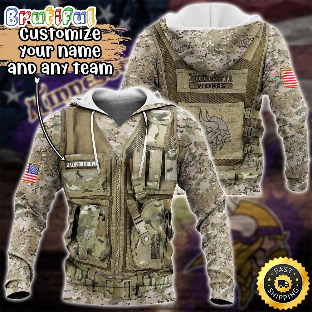 Personalized NFL Minnesota Vikings Hoodie Camo Military Hoodie