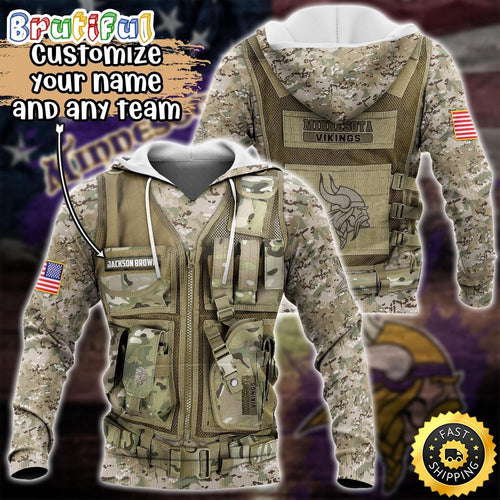 Personalized NFL Minnesota Vikings Hoodie Camo Military Hoodie