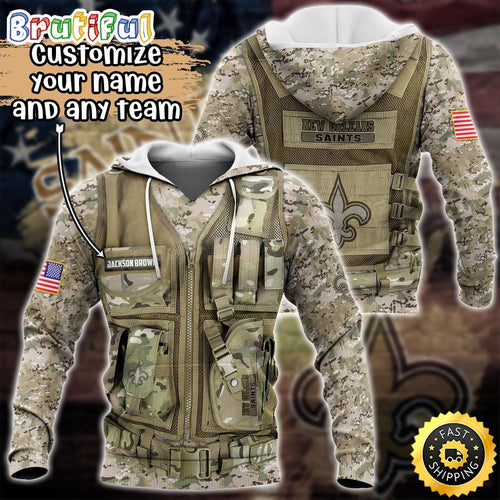 Personalized NFL New Orleans Saints Hoodie Camo Military Hoodie