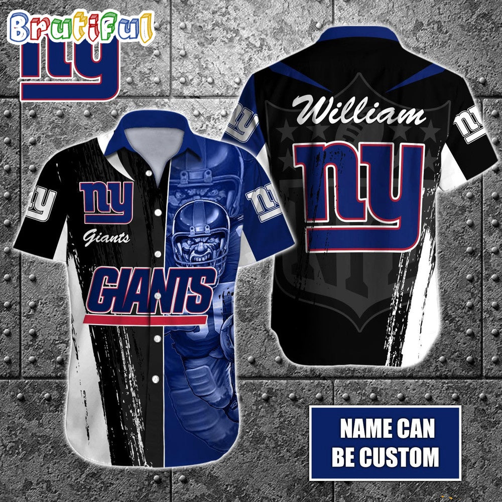Personalized NFL New York Giants Hawaiian Shirt Special Half Tone Mascot Aloha Shirt
