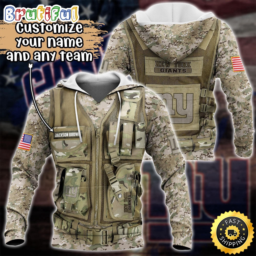 Personalized NFL New York Giants Hoodie Camo Military Hoodie