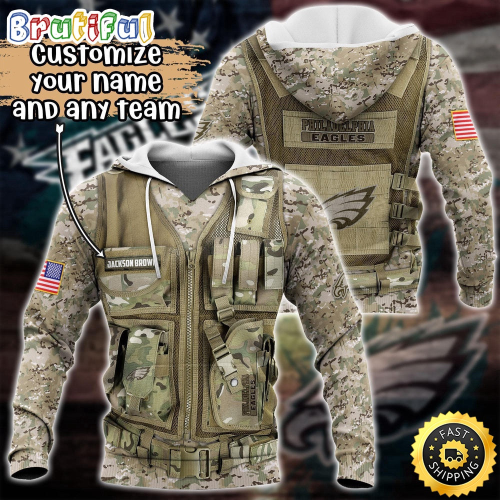 Personalized NFL Philadelphia Eagles Hoodie Camo Military Hoodie