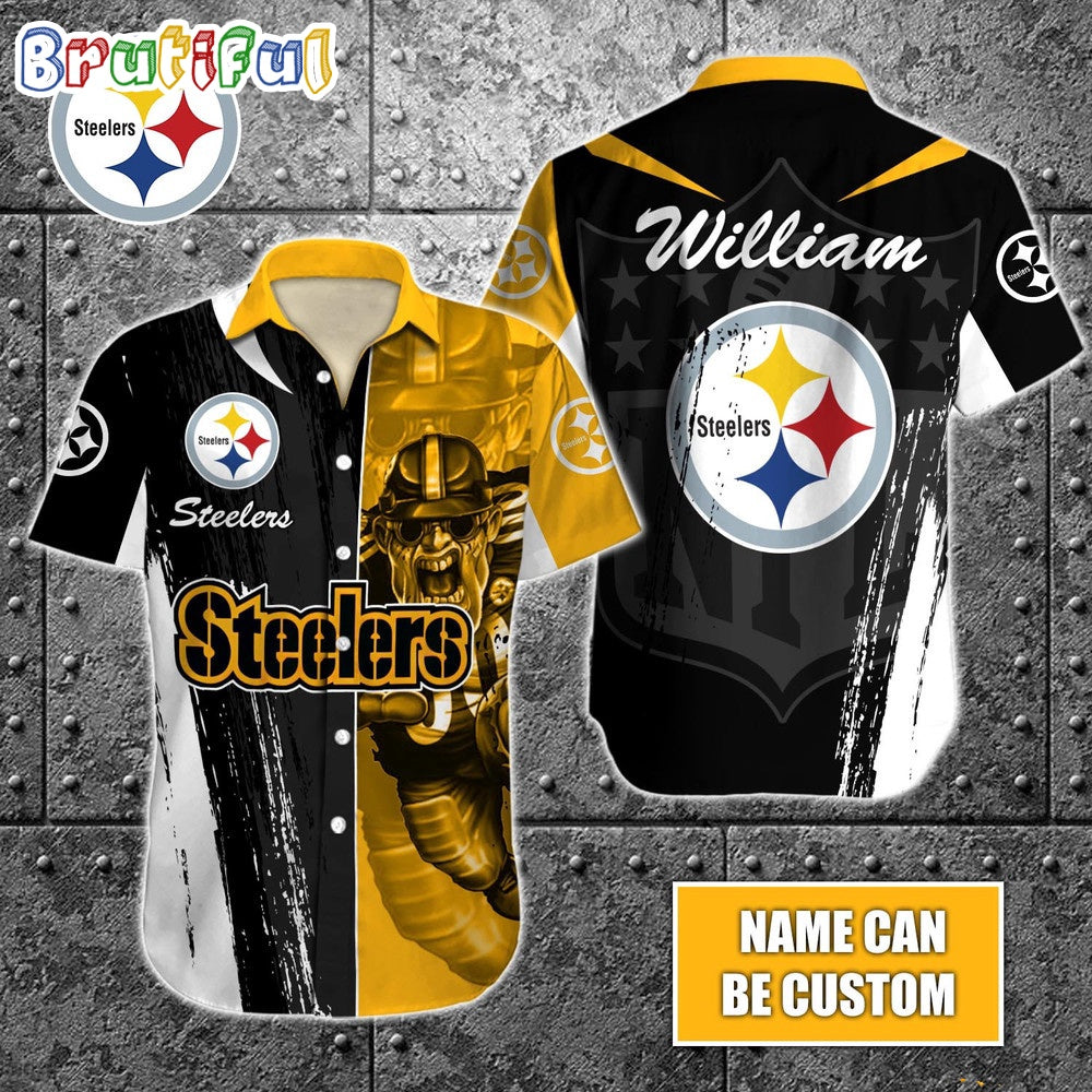 Personalized NFL Pittsburgh Steelers Hawaiian Shirt Special Half Tone Mascot Aloha Shirt