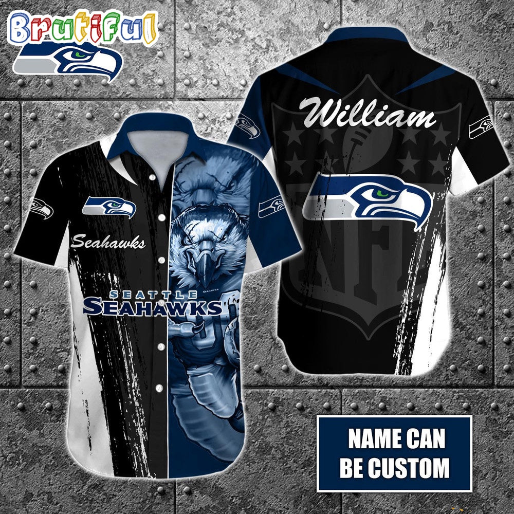 Personalized NFL Seattle Seahawks Hawaiian Shirt Special Half Tone Mascot Aloha Shirt