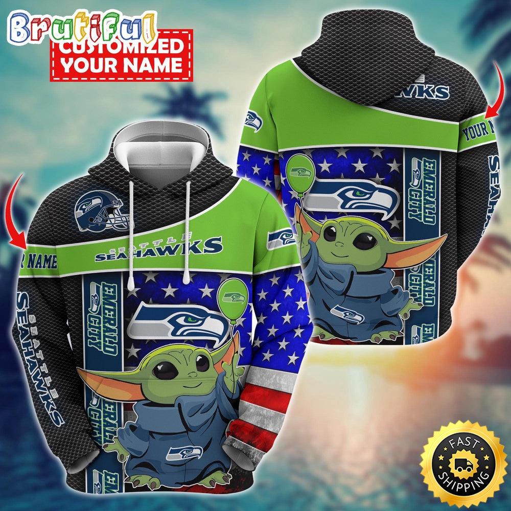Personalized NFL Seattle Seahawks Hoodie Baby Yoda Unisex Hoodie