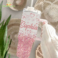Personalized Name Glitter Pink Stanley Tumbler 40oz Quencher Valentines Gift