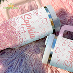 Personalized Name Glitter Pink Stanley Tumbler 40oz Quencher Valentines Gift