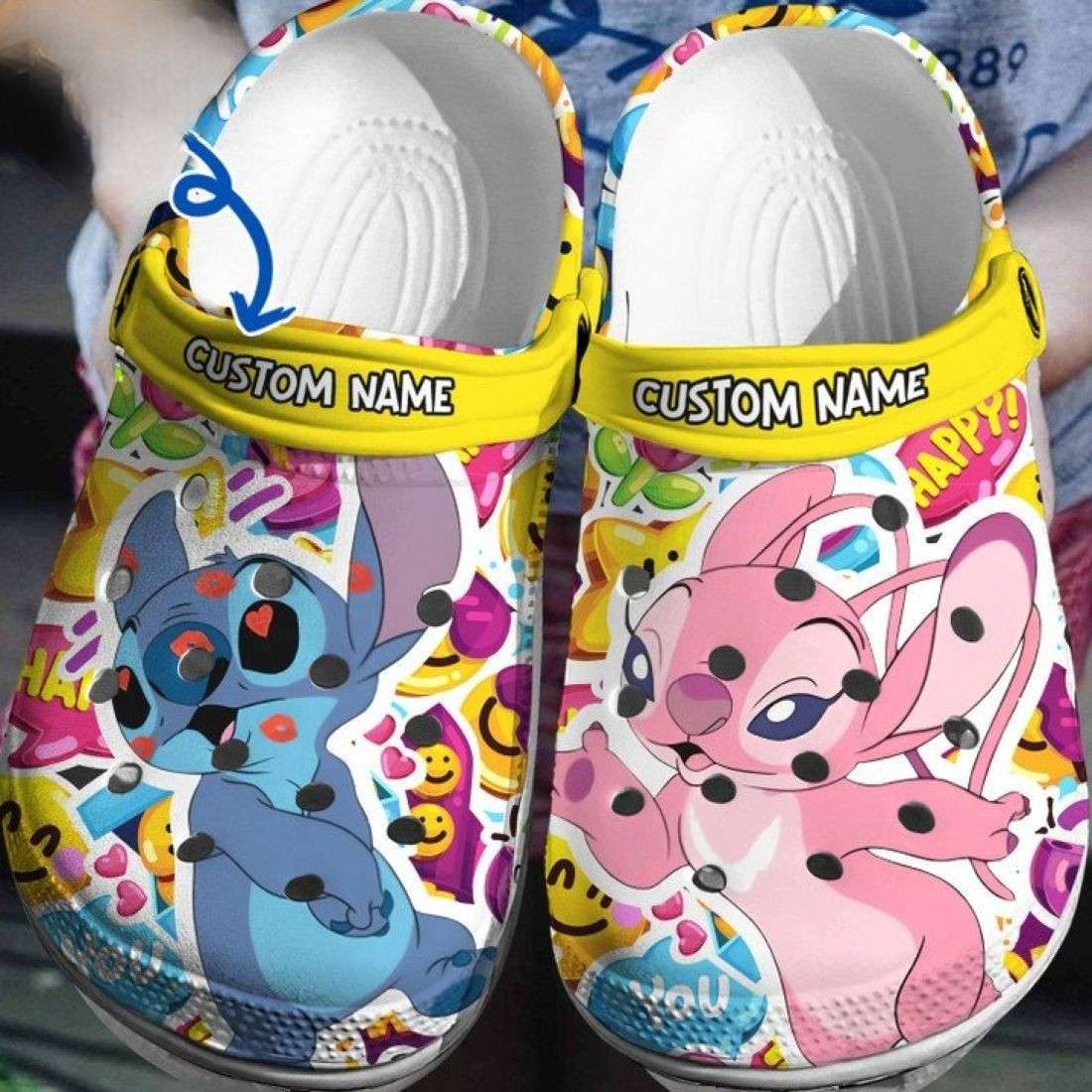 Personalized Pink Angel Stitch Love Kising Disney Couples Crocs