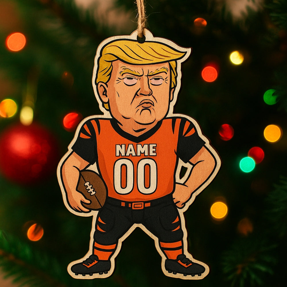 Personalized Trump Football Cincinnati Bengals Christmas Wooden Ornament 2026