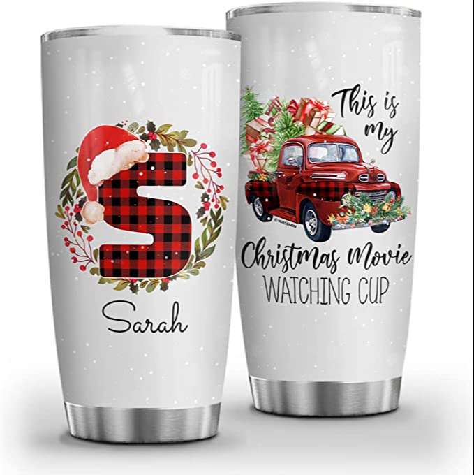 Personalized Watching Christmas Movie Monogram Christmas Tumbler