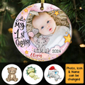 Custom Photo Baby’s First Christmas Animal - Personalized Circle Wood Ornament - Babies 1st Christmas Gifts
