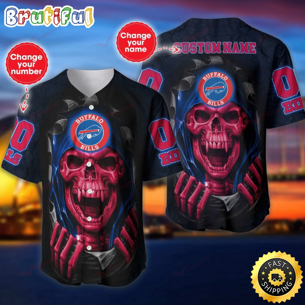 Personalized NFL Buffalo Bills Baseball Jersey Vampire Skull