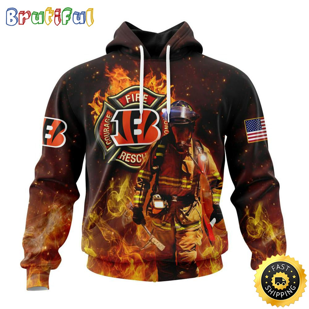 Personalized NFL Cincinnati Bengals Hoodie Honor Firefighters First Responders All Over Print 3D Hoodie