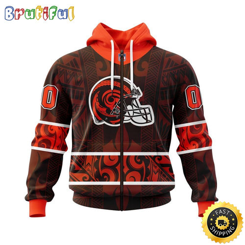 Personalized NFL Cleveland Browns All Over Print Zip Hoodie 3D Specialized Native With Samoa Culture Unisex Hoodie