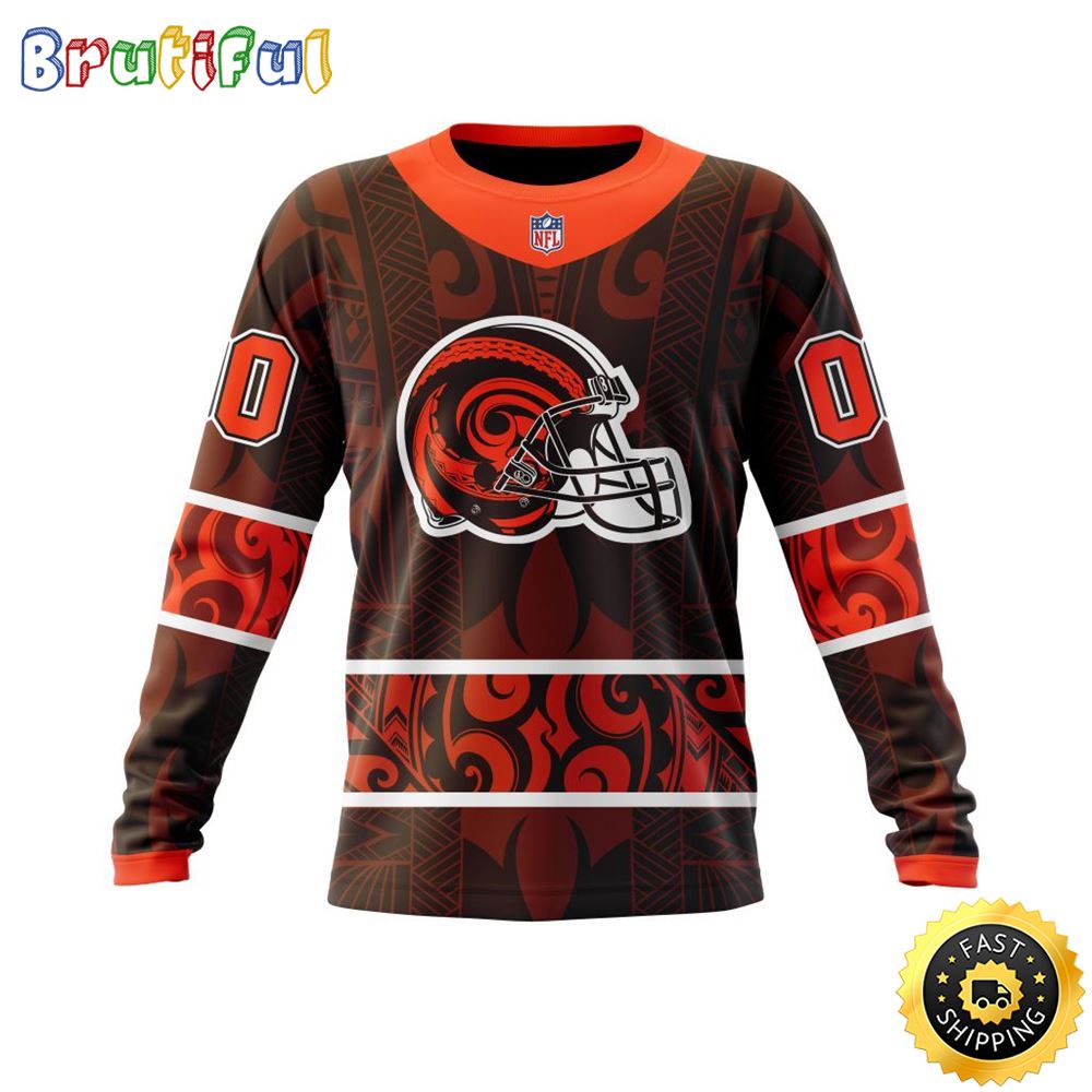 Personalized NFL Cleveland Browns Crewneck Sweatshirt Specialized Native With Samoa Culture For Football Fans