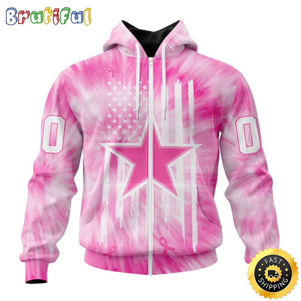 Personalized NFL Dallas Cowboys All Over Print Zip Hoodie 3D Special Pink Tie-Dye Unisex Hoodie
