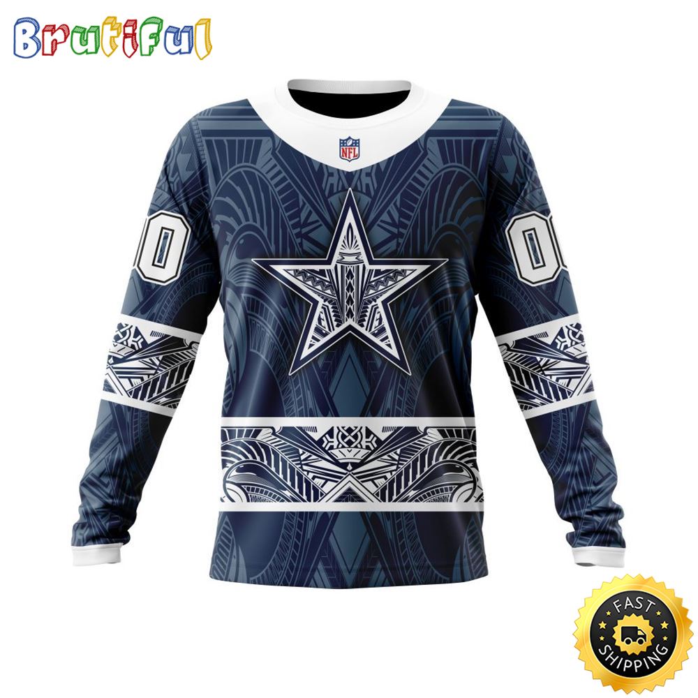 Personalized NFL Dallas Cowboys Crewneck Sweatshirt Specialized Native With Samoa Culture For Football Fans