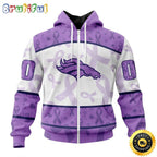 Personalized NFL Denver Broncos All Over Print Zip Hoodie 3D Special Lavender Fights Cancer Unisex Tshirt