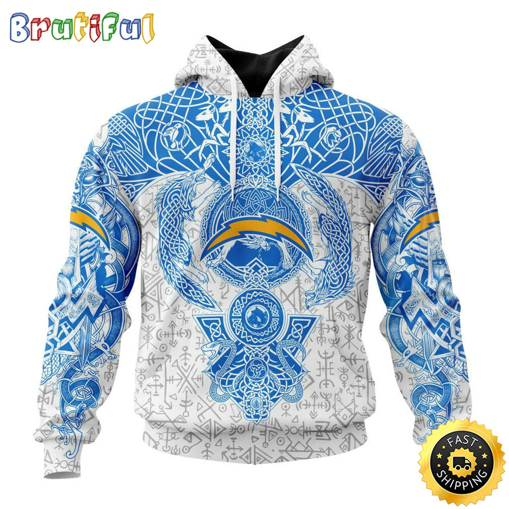 Personalized NFL Los Angeles Chargers Hoodie Norse Viking Symbols All Over Print 3D Hoodie