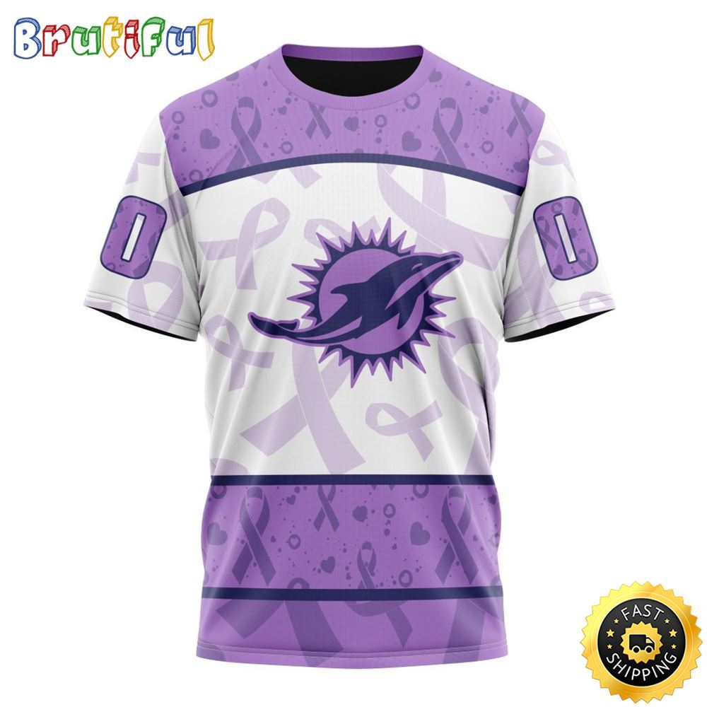 Personalized NFL Miami Dolphins All Over Print 3D T Shirt Special Lavender Fights Cancer Unisex Tshirt