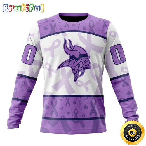 Personalized NFL Minnesota Vikings Crewneck Sweatshirt Special Lavender Fights Cancer Unisex Sweatshirt
