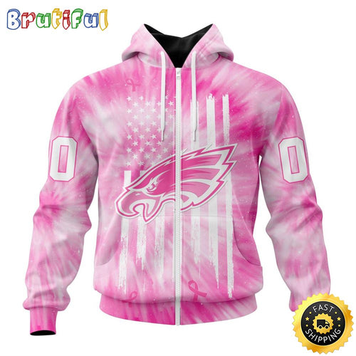 Personalized NFL Philadelphia Eagles All Over Print Zip Hoodie 3D Special Pink Tie-Dye Unisex Hoodie