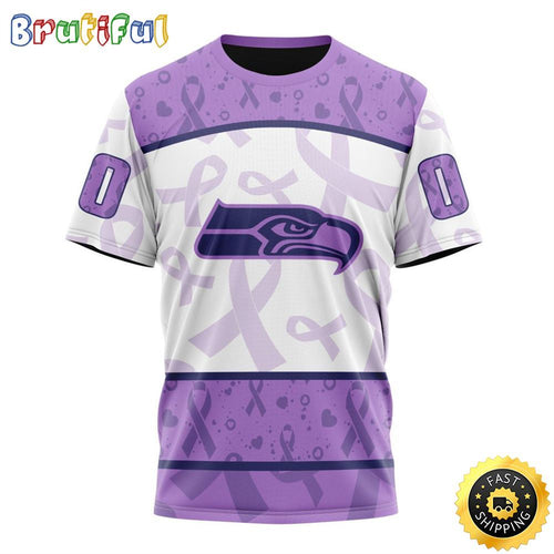Personalized NFL Seattle Seahawks All Over Print 3D T Shirt Special Lavender Fights Cancer Unisex Tshirt