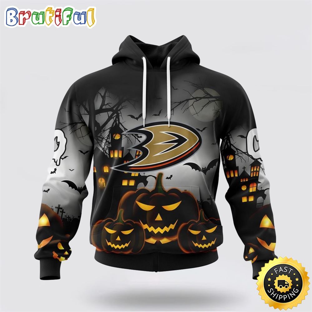 Personalized NHL Anaheim Ducks All Over Print 3D Hoodie Special Design Pumpkins For Halloween