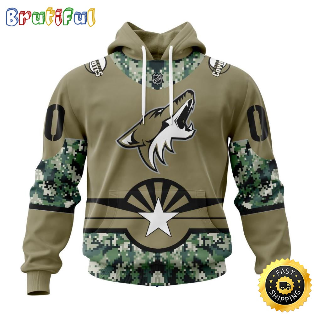 Personalized NHL Arizona Coyotes Hoodie Military Camo With City Or State Flag 3D Hoodie Unisex Tshirt Hoodie