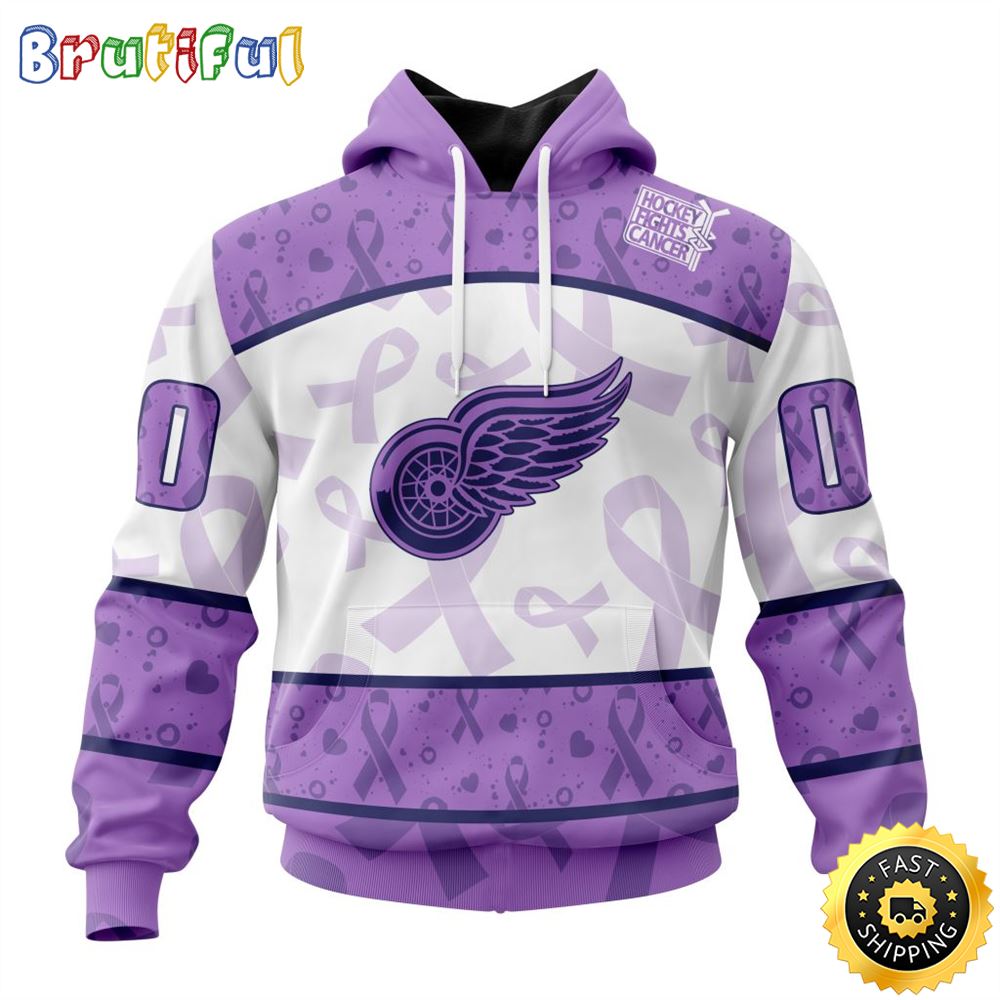 Personalized NHL Detroit Red Wings Special Lavender Hockey Fights Cancer All Over Print 3D Hoodie Unisex Hoodie Tshirt Sweatshirt