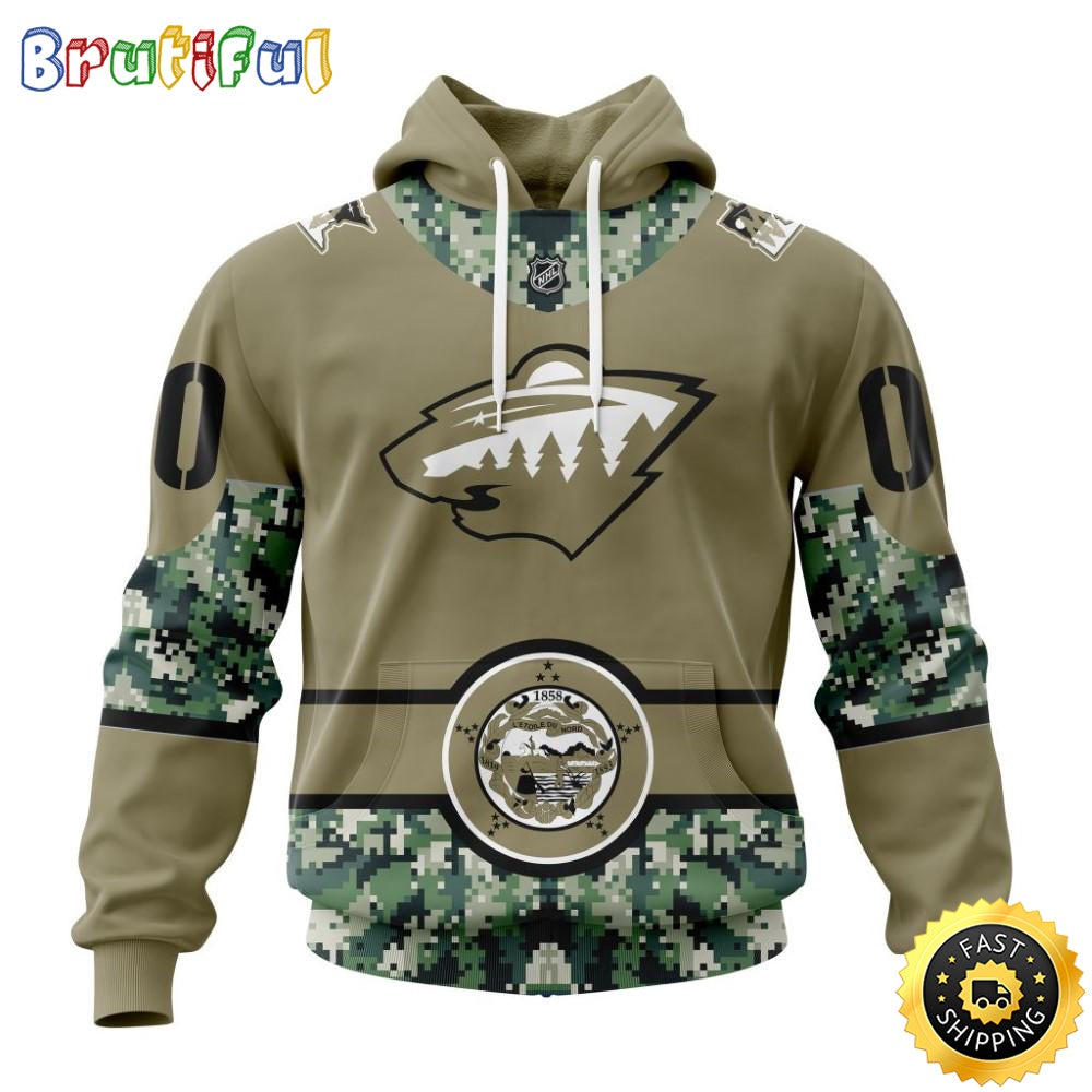 Personalized NHL Minnesota Wild Hoodie Military Camo With City Or State Flag 3D Hoodie Unisex Tshirt Hoodie