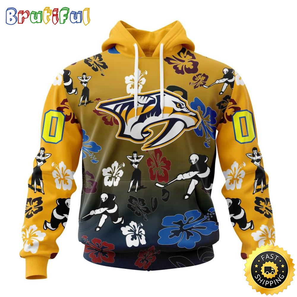 Personalized NHL Nashville Predators Hoodie Hawaiian Style Design For Fans Unisex 3D Hoodie