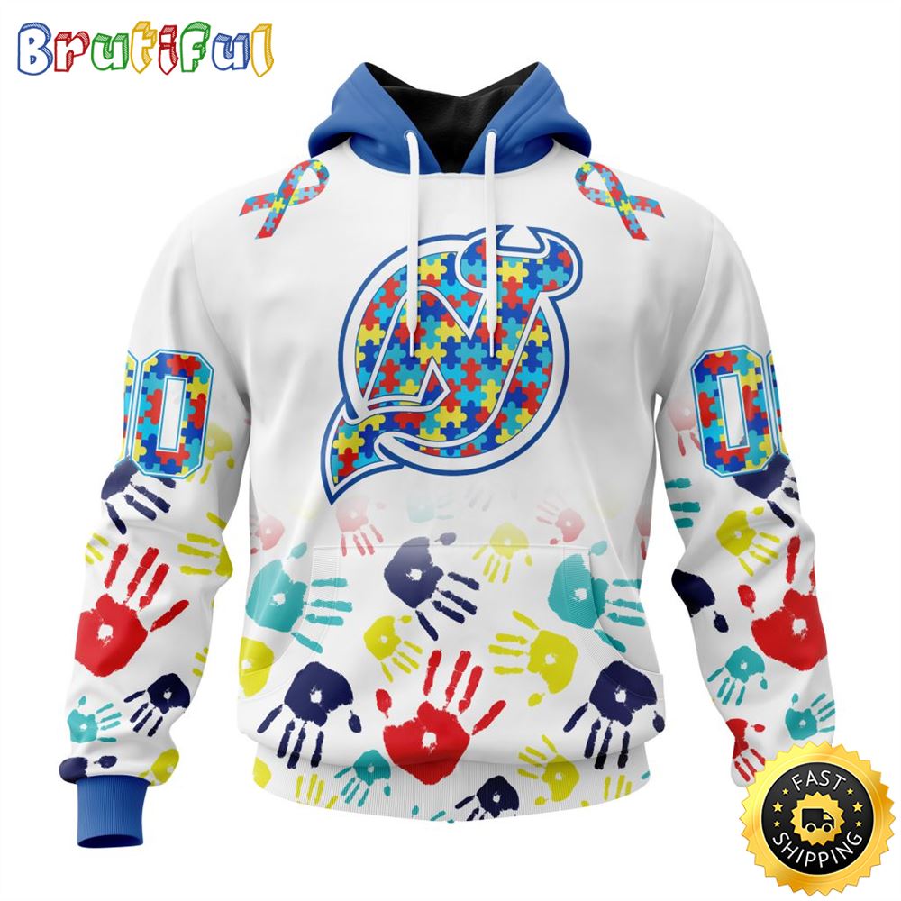 Personalized NHL New Jersey Devils Autism Awareness Hands Design All Over Print 3D Hoodie Unisex Hoodie