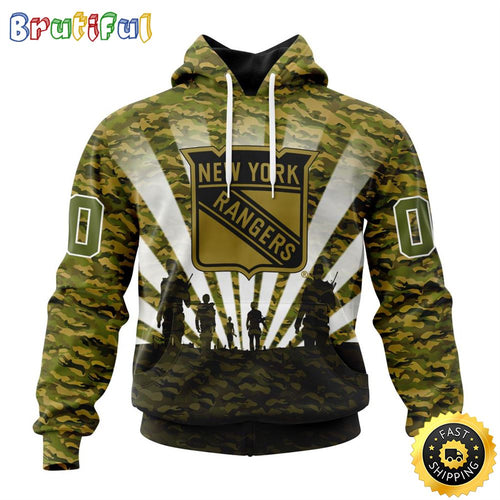 Personalized NHL New York Rangers All Over Print 3D Hoodie Military Camo Kits For Veterans Day And Rememberance Day