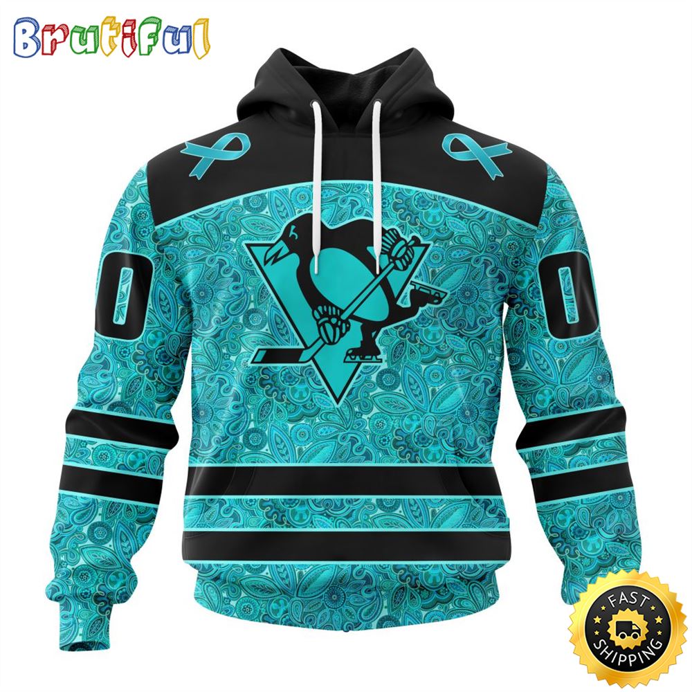 Personalized NHL Pittsburgh Penguins All Over Print 3D Hoodie Special Design Fight Ovarian Cancer Gift For Football Fans