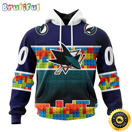 Personalized NHL San Jose Sharks All Over Print 3D Hoodie Autism Awareness Design Unisex Hoodie